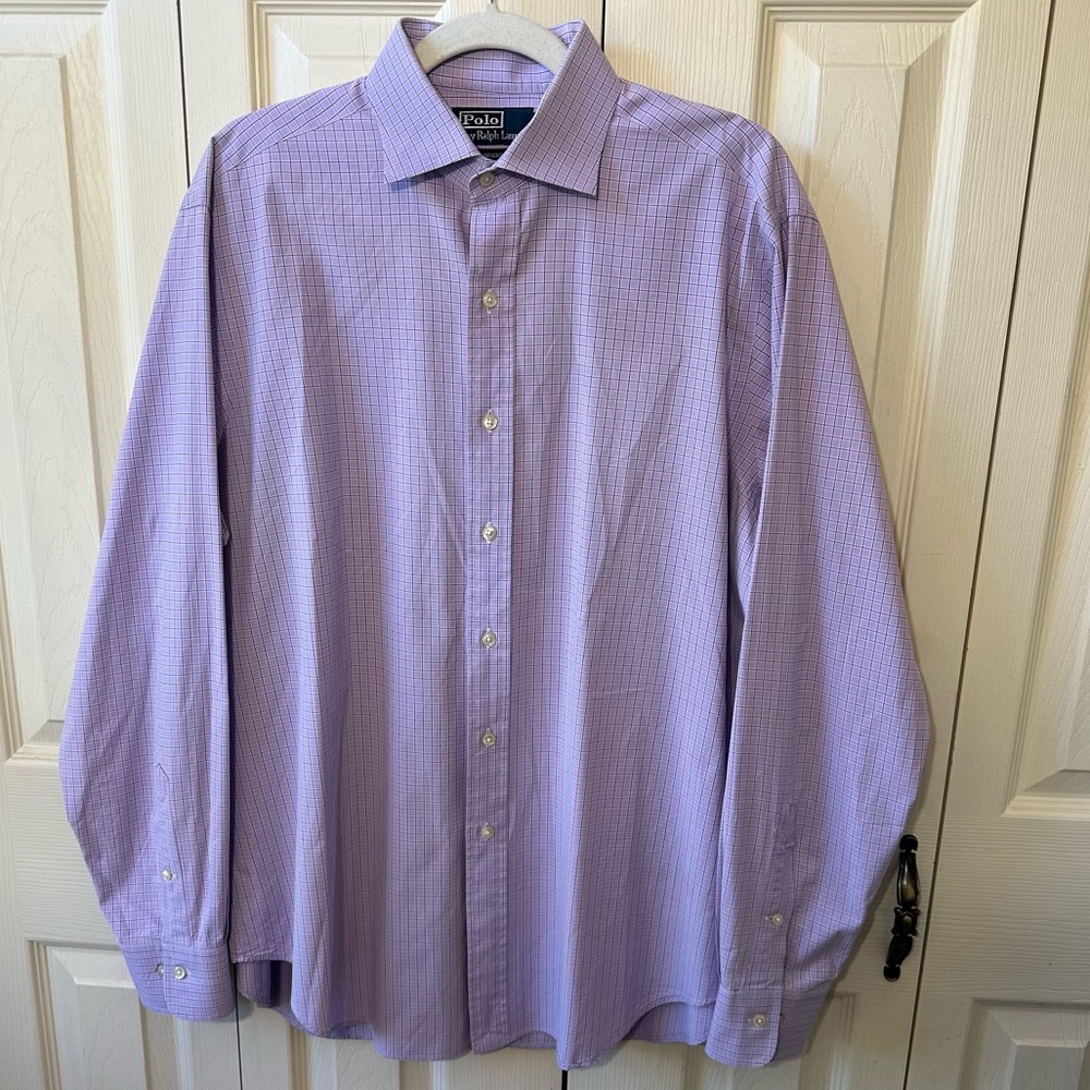 Polo Ralph Lauren Men’s Size 16.5 34/35 Purple Navy Gingham Button Down Shirt
